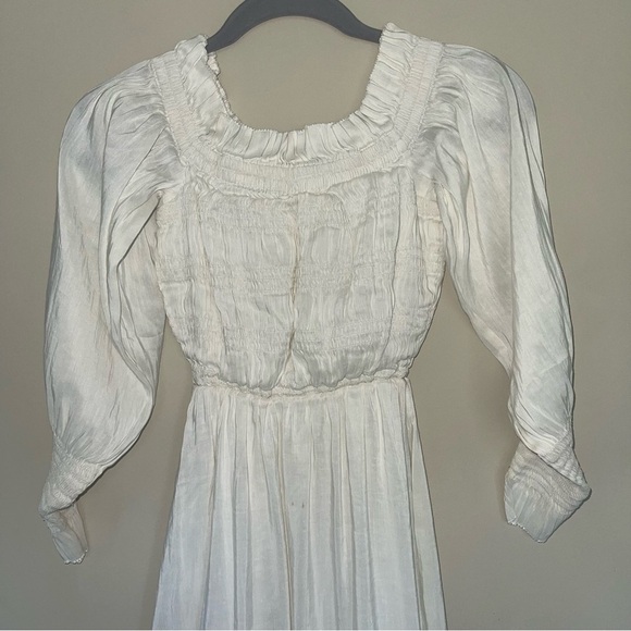 Allsaints Lary Dress 2 Ivory Linen & Silk Blend Midi Length Off The Shoulder - Picture 9 of 13